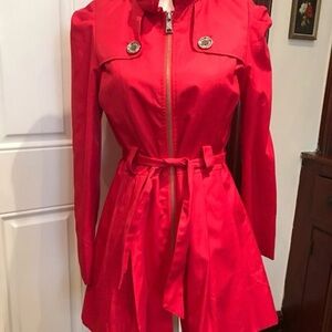 Steve Madden Red Belted Trench Coat size S Brand New